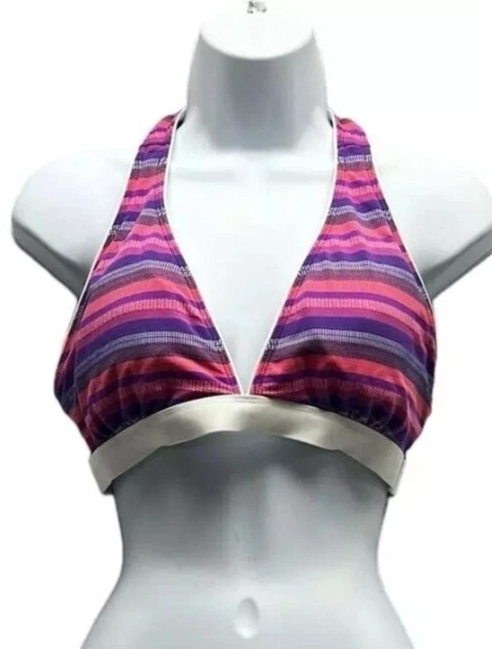Athleta Womens Tulum T-back Bikini Triangle Pink Purple Stripe Mixed - Size XL
